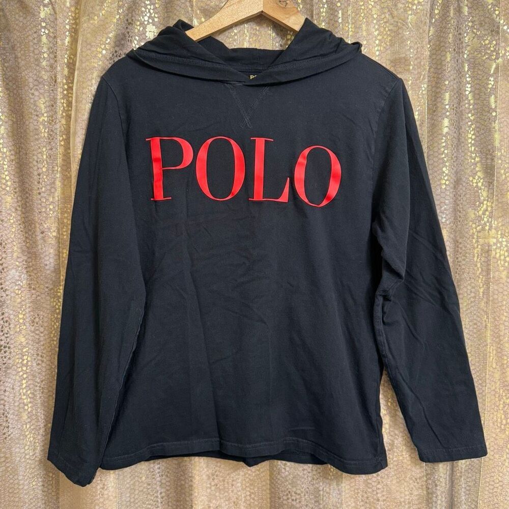 POLO Ralph Lauren Black Red Logo Boys XL Long Sleeve Hoodie Top